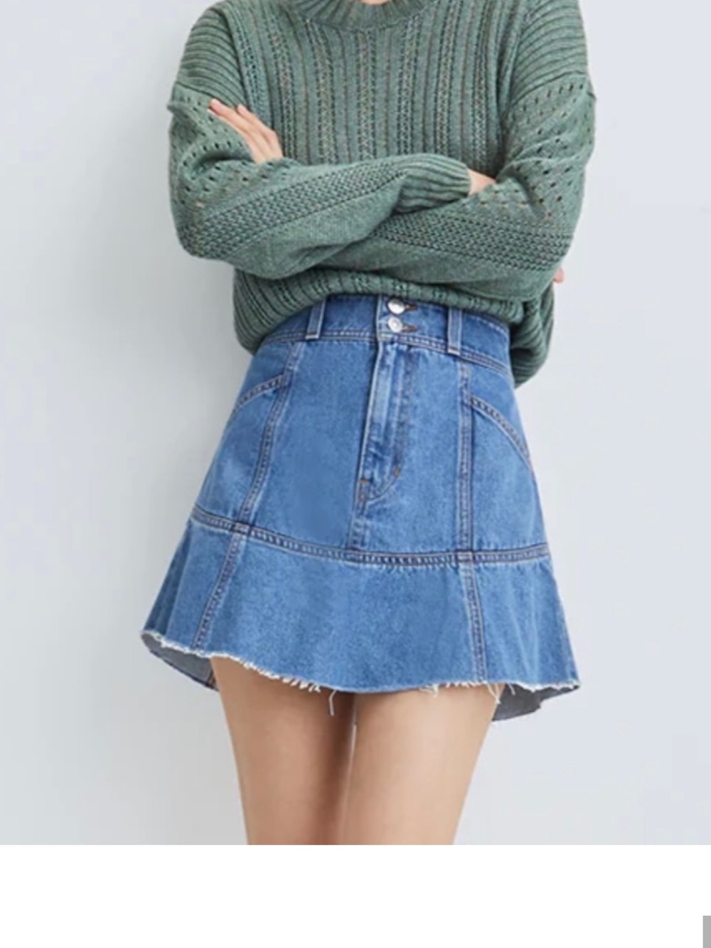Veronica Beard Light Blue Denim Panel Ruffled Skirt